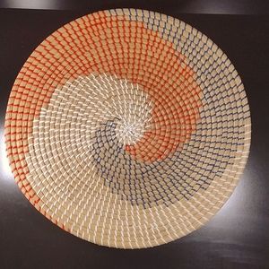 18" Woven Seagrass Swirl Wall Basket Orange Blue White Wicker Decoration